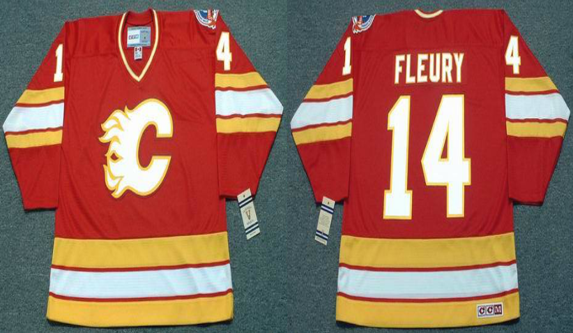 2019 Men Calgary Flames 14 Fleury red CCM NHL jerseys